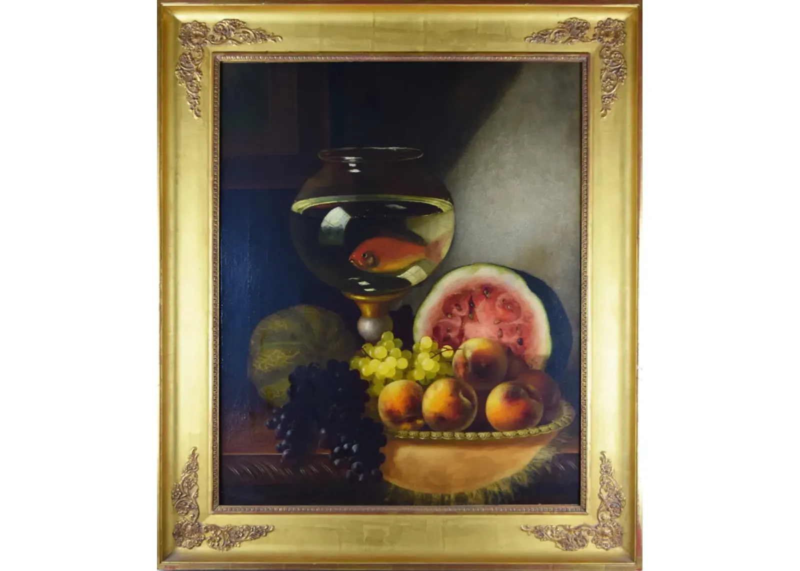 19th C Still Life with Goldfish by M. Ream - Antiquarian Art Company - Black