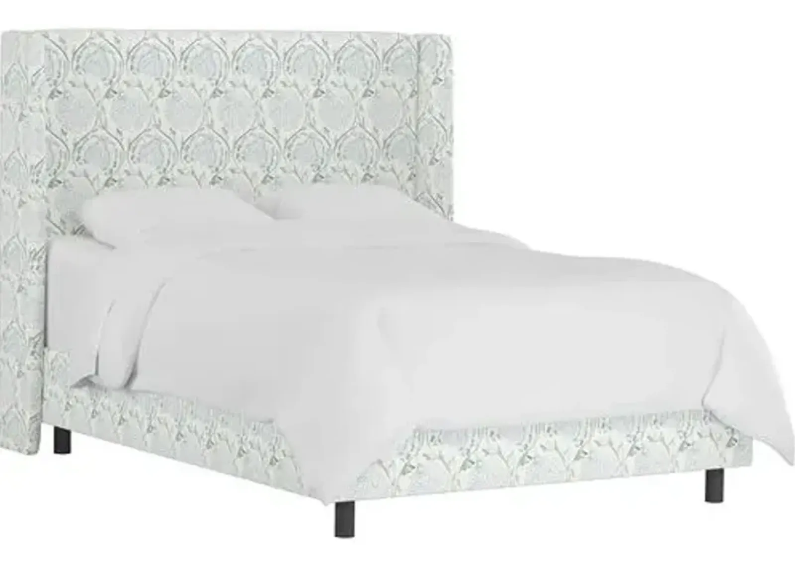 Kelly Wingback Bed - Ranjit Floral - Handcrafted - Green, Mattress, Box Spring Required