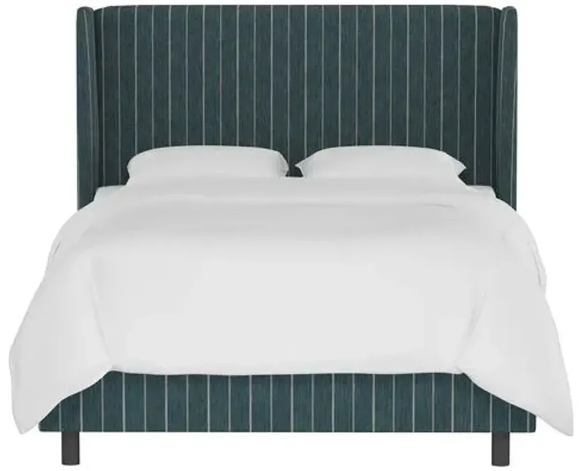 Kelly Wingback Bed - Fritz Indigo - Handcrafted - Blue, Mattress, Box Spring Required