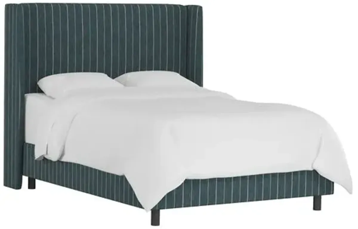 Kelly Wingback Bed - Fritz Indigo - Handcrafted - Blue, Mattress, Box Spring Required