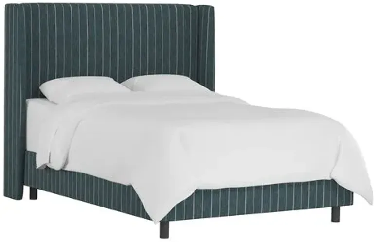 Kelly Wingback Bed - Fritz Indigo - Handcrafted - Blue, Mattress, Box Spring Required