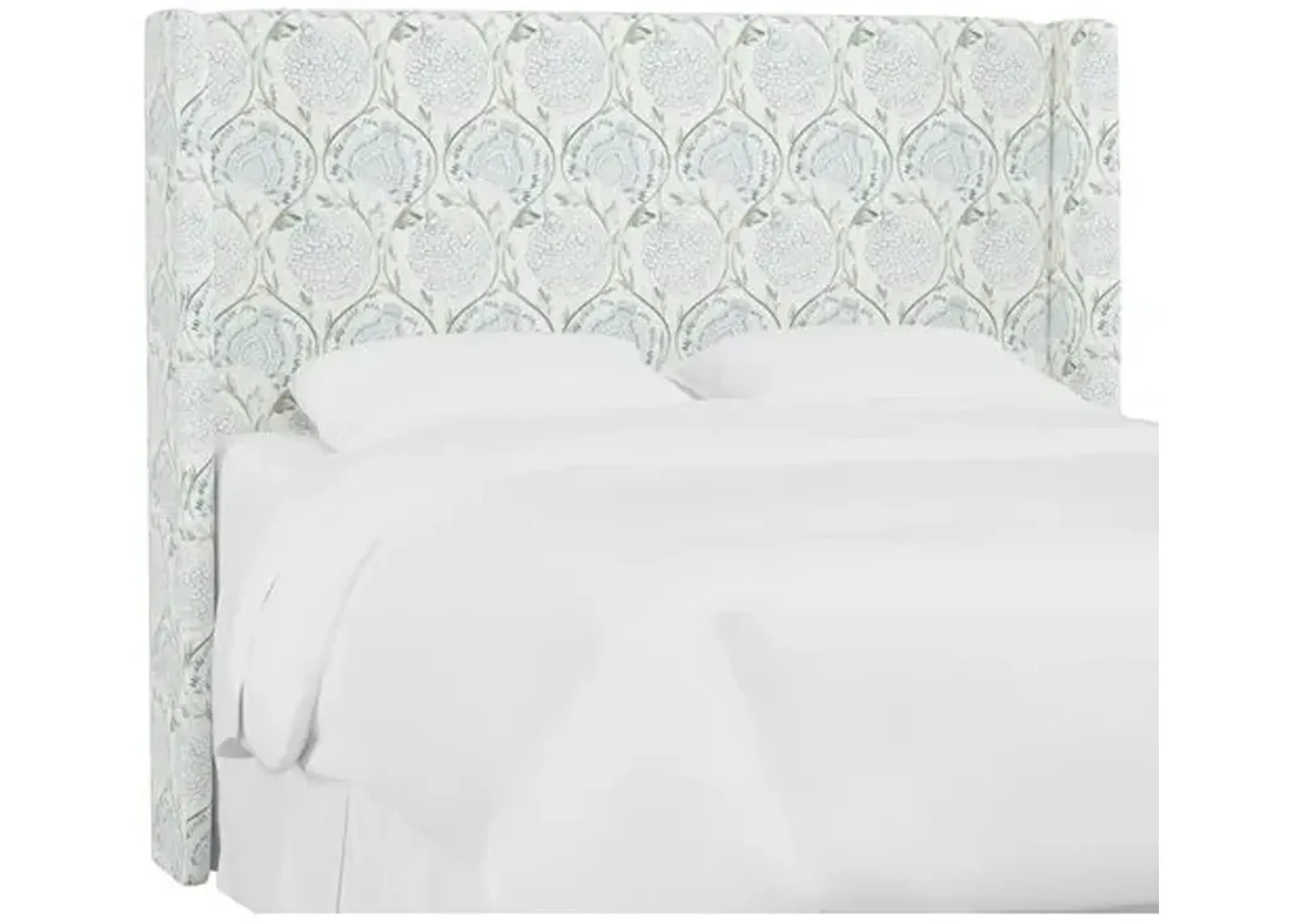 Kelly Wingback Headboard - Ranjit Floral - Handcrafted - Green