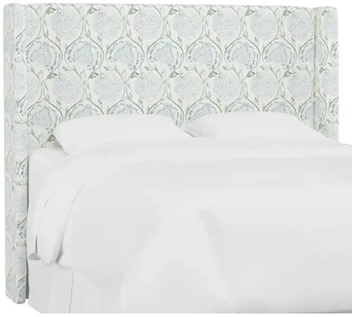 Kelly Wingback Headboard - Ranjit Floral - Handcrafted - Green