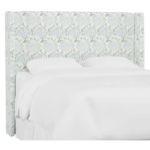 Kelly Wingback Headboard - Ranjit Floral - Handcrafted - Green