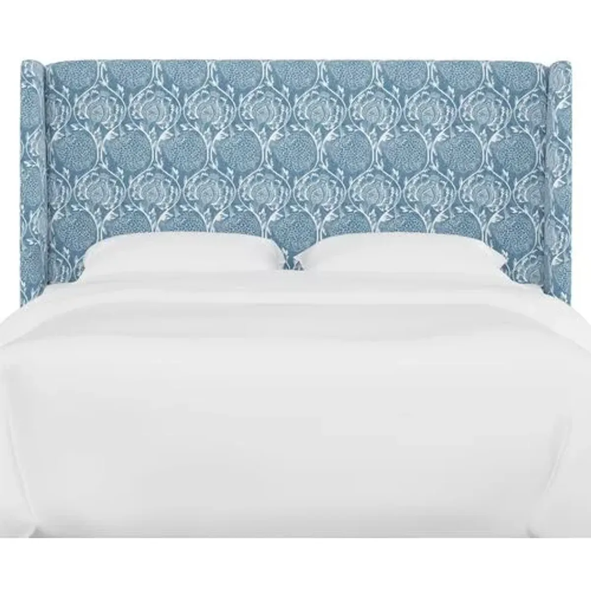 Kelly Wingback Headboard - Ranjit Floral - Handcrafted - Blue