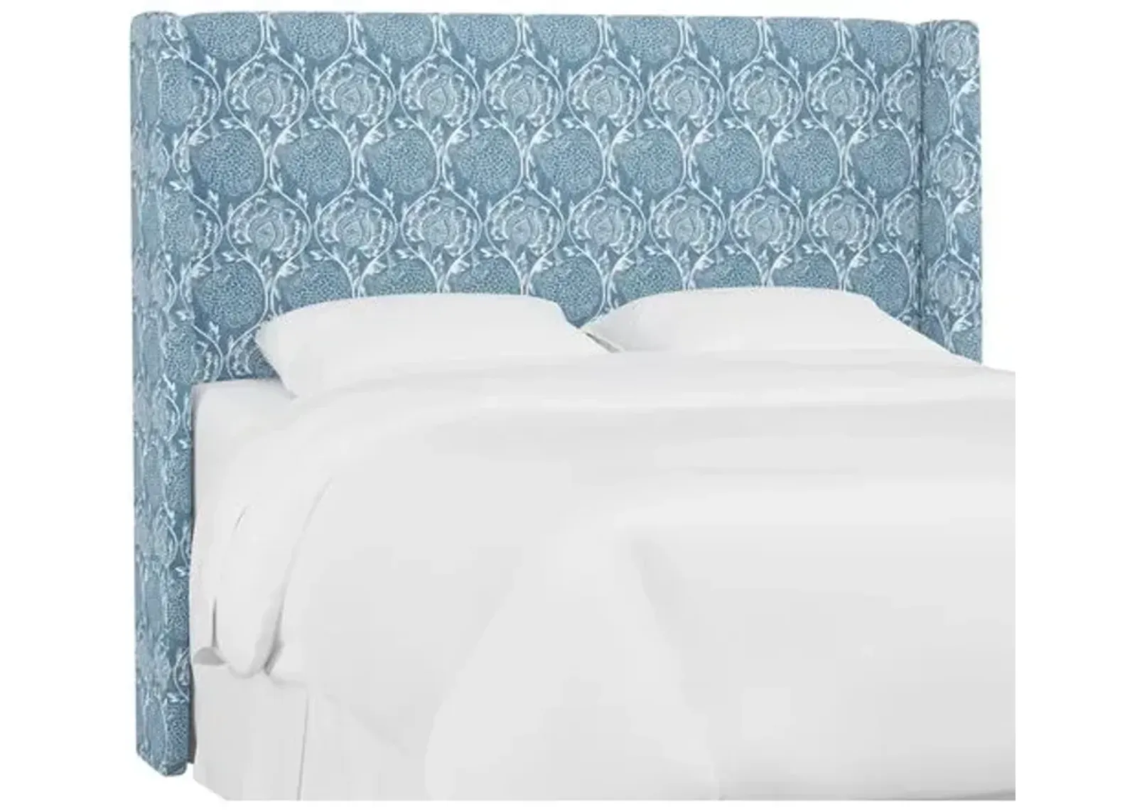 Kelly Wingback Headboard - Ranjit Floral - Handcrafted - Blue