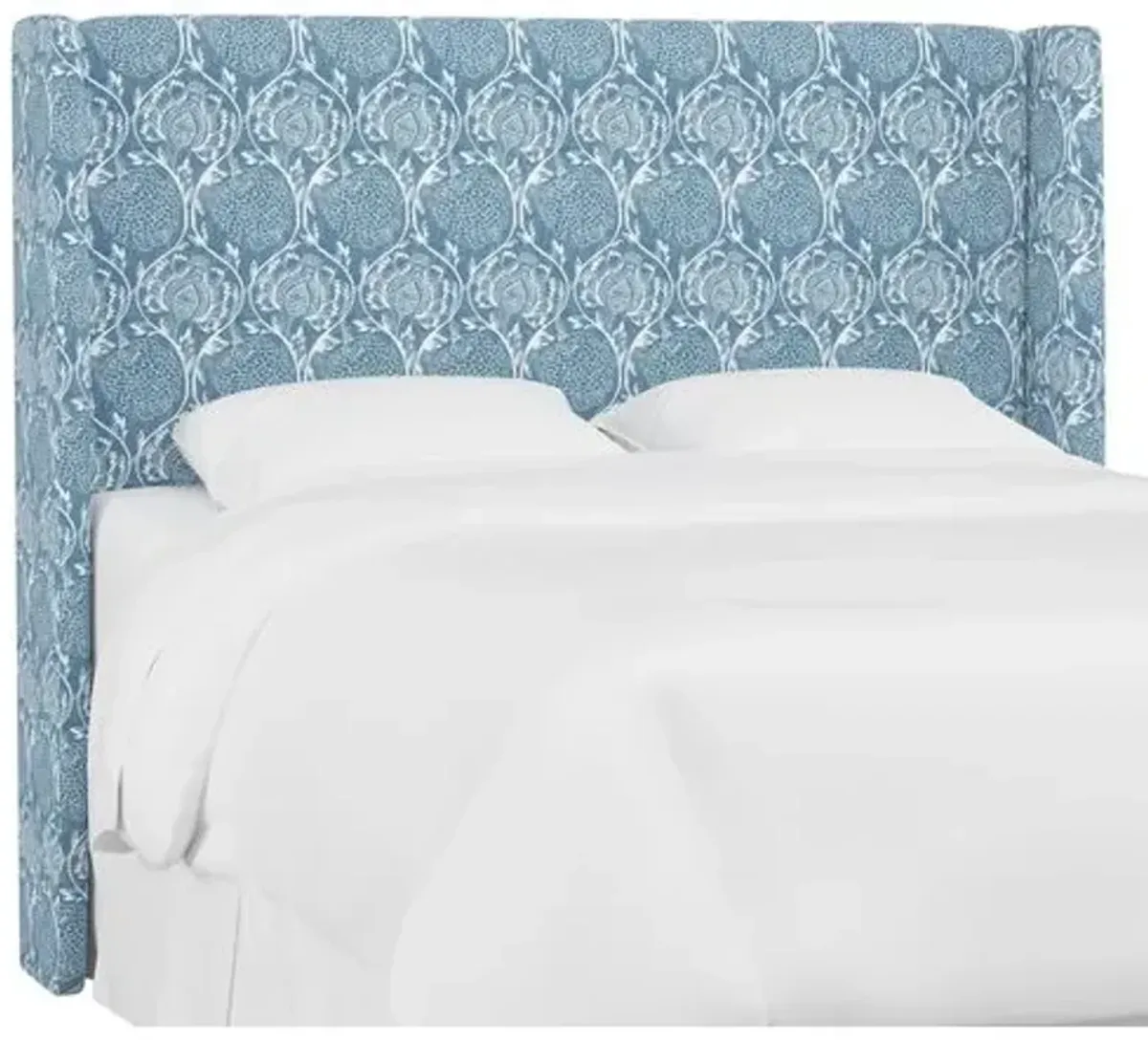 Kelly Wingback Headboard - Ranjit Floral - Handcrafted - Blue