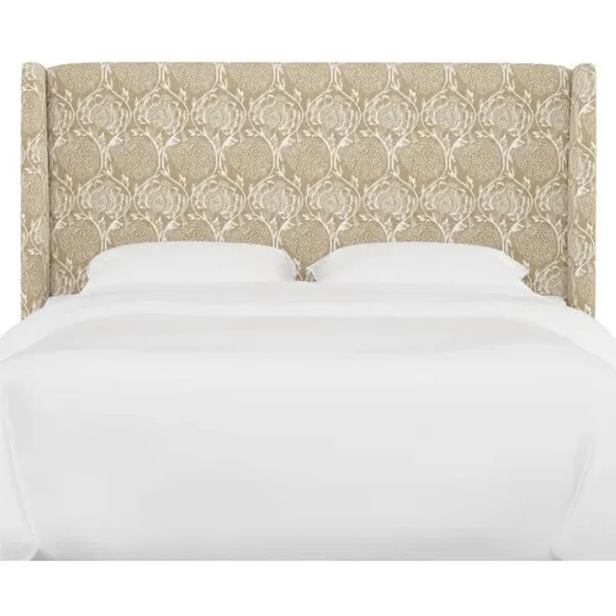 Kelly Wingback Headboard - Ranjit Floral - Handcrafted - Beige