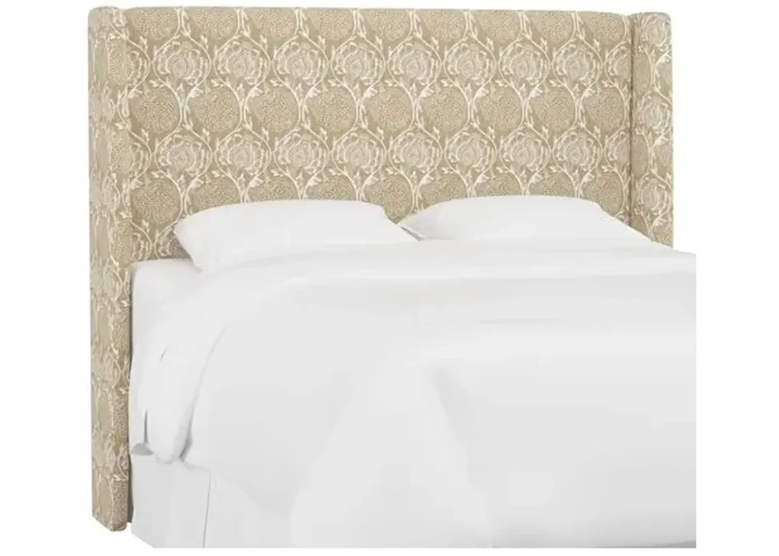 Kelly Wingback Headboard - Ranjit Floral - Handcrafted - Beige