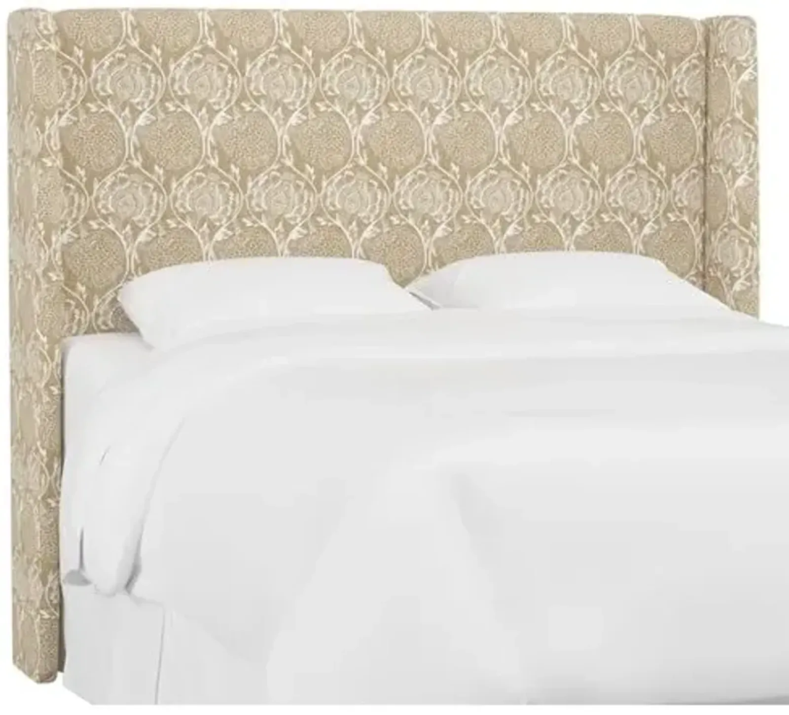 Kelly Wingback Headboard - Ranjit Floral - Handcrafted - Beige