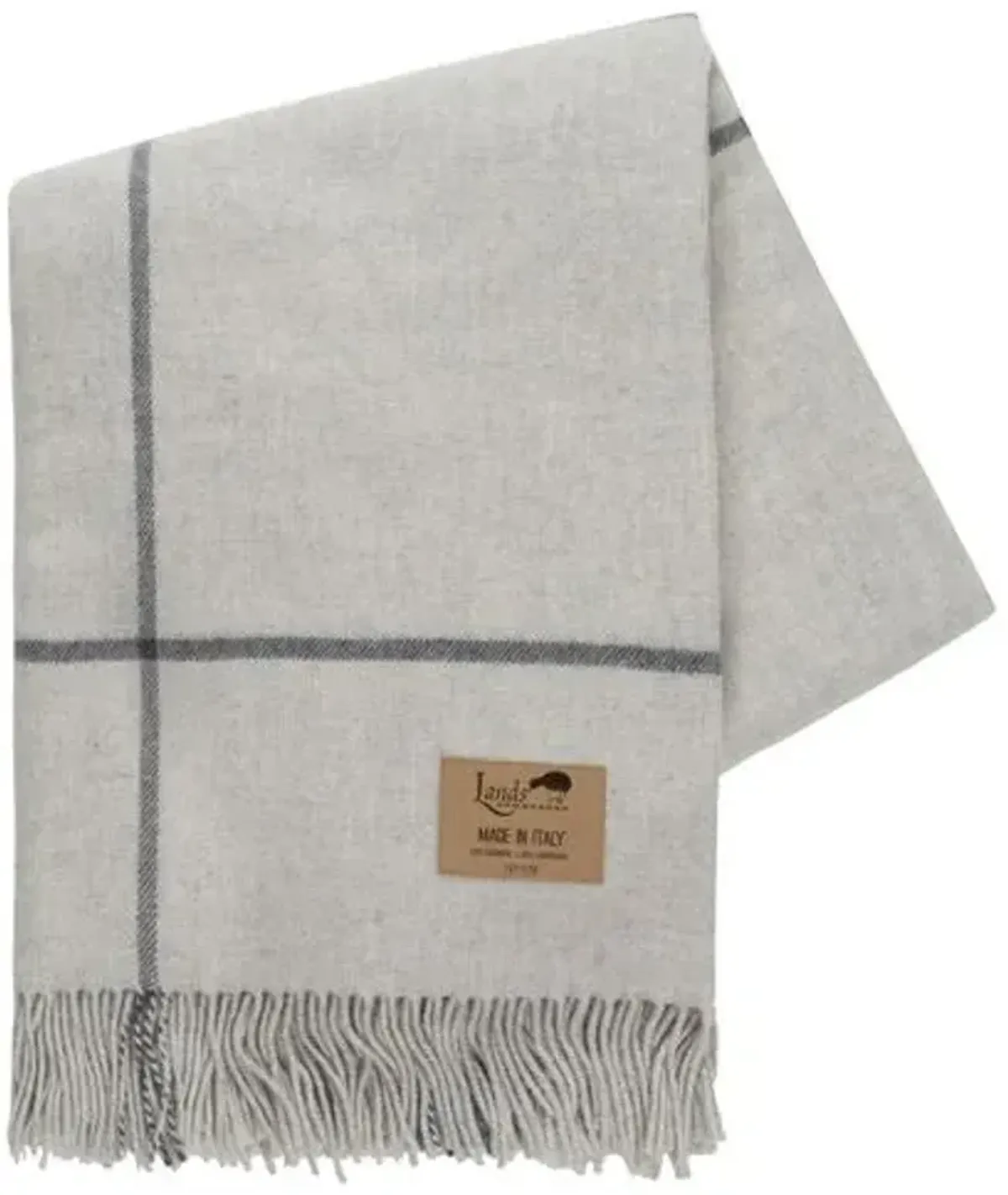 Windowpane Cashmere Throw - Lands Downunder - Gray, Fringed