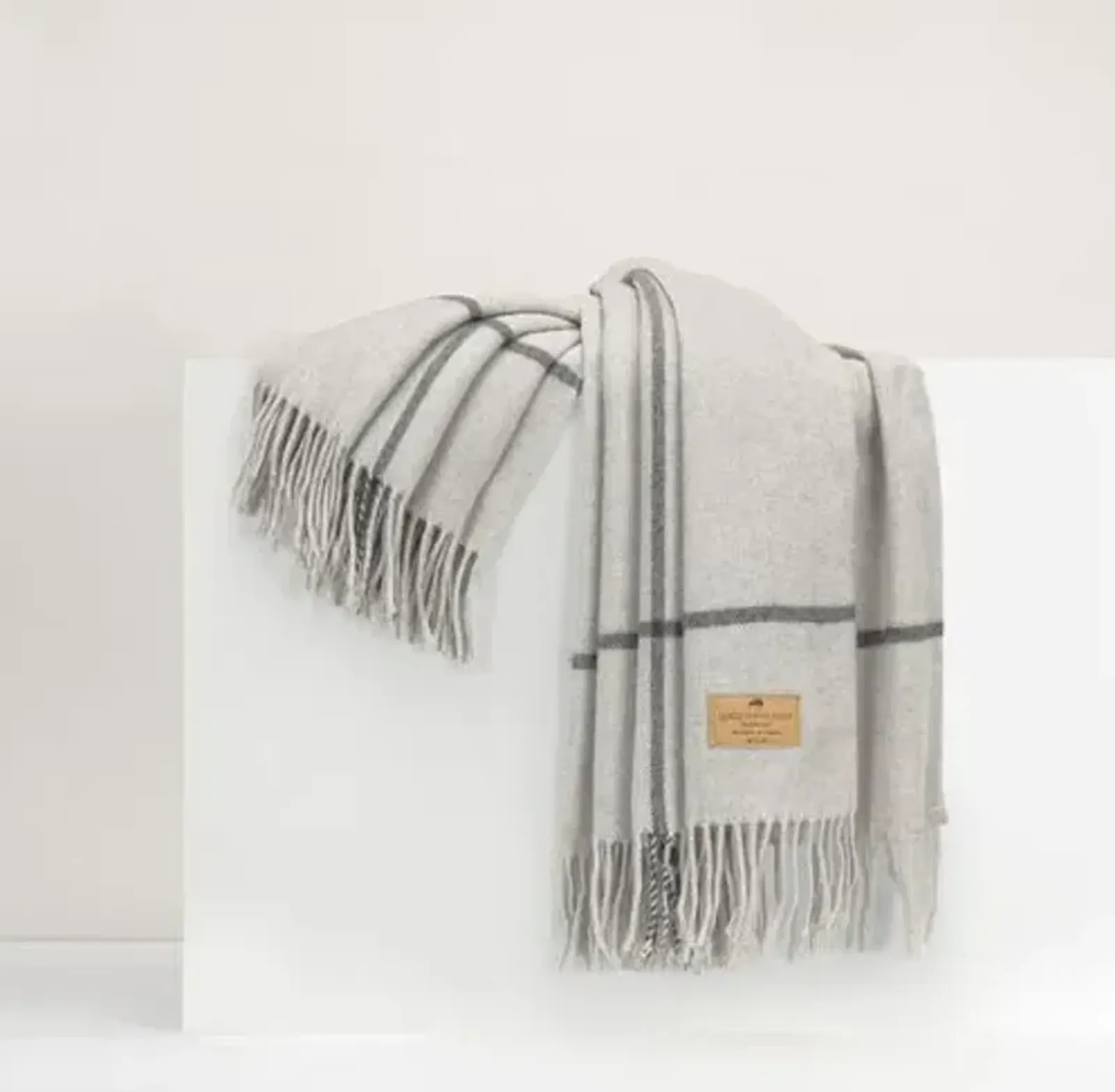 Windowpane Cashmere Throw - Lands Downunder - Gray, Fringed