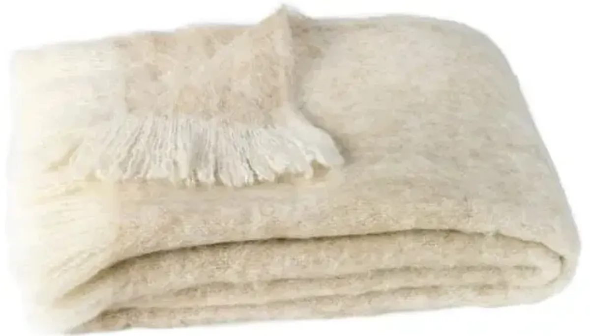 Brush Alpaca Throw - Lands Downunder - Beige - Lightweight, Soft, Warm, Alpaca Wool, Fringed