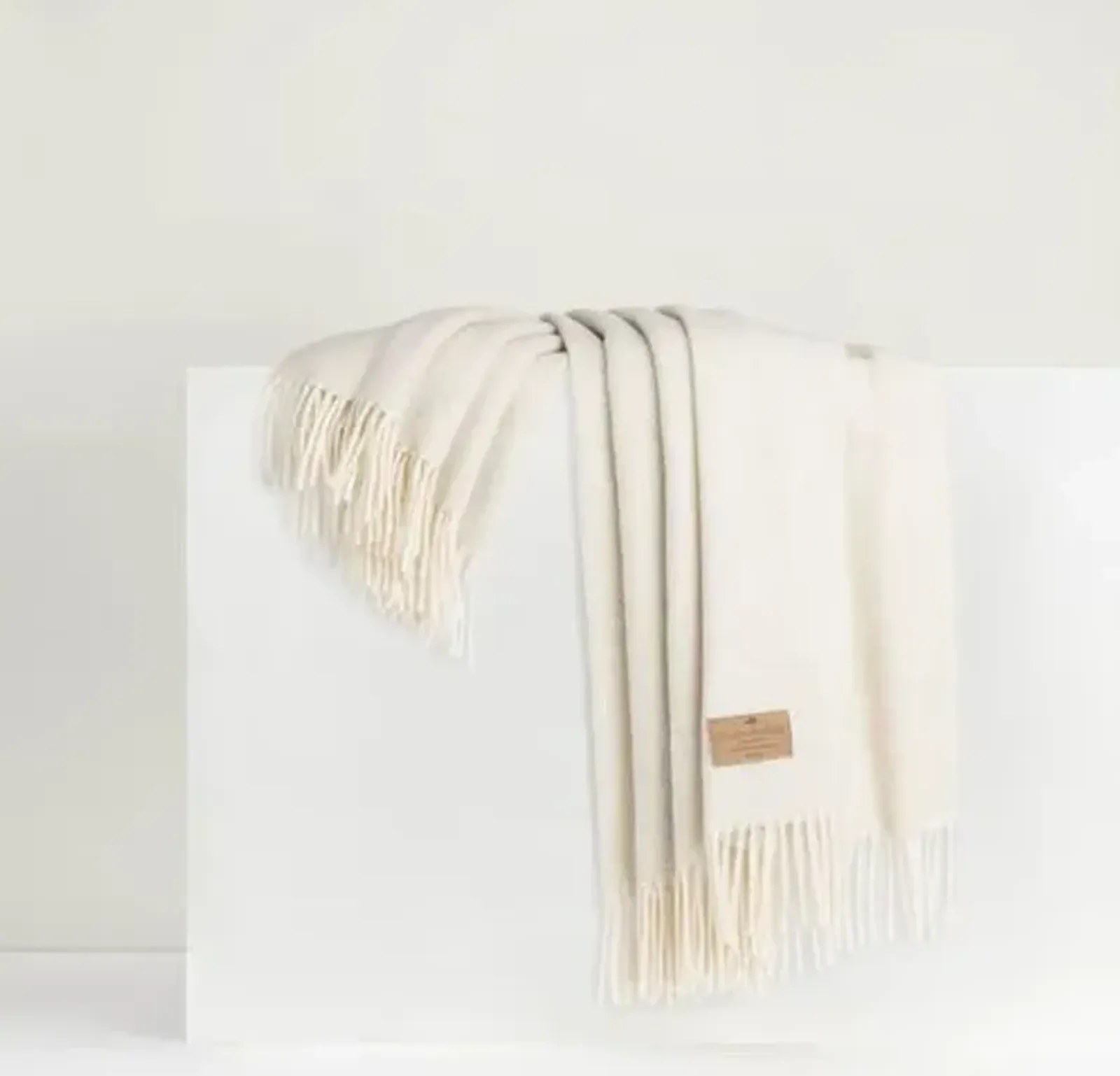 Juno Cashmere Throw - Lands Downunder - Ivory, Fringed