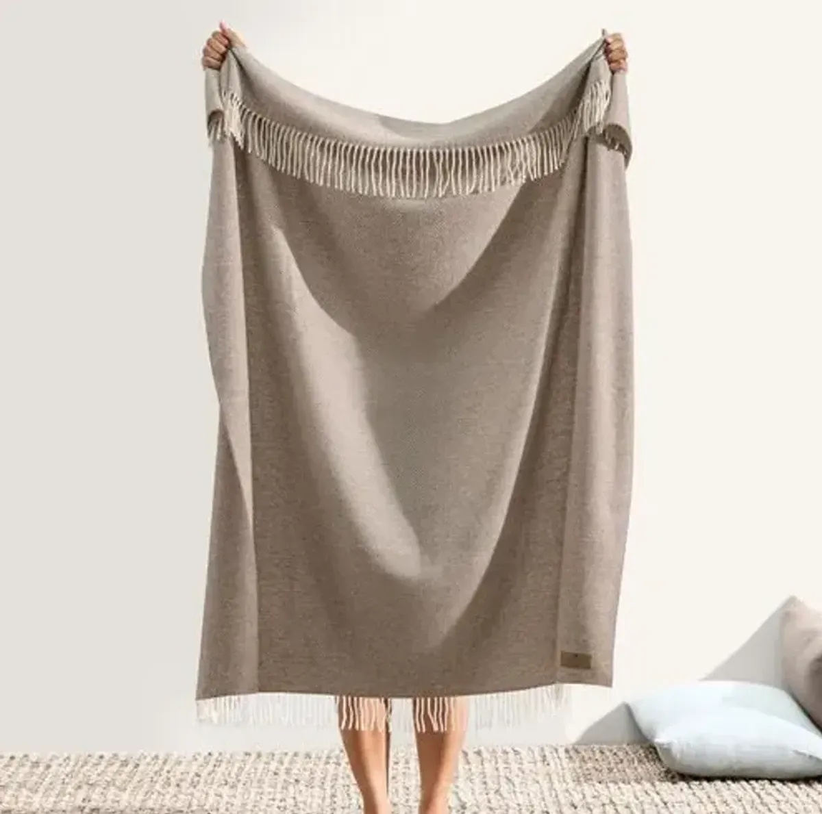 Juno Cashmere Throw - Lands Downunder - Brown, Fringed