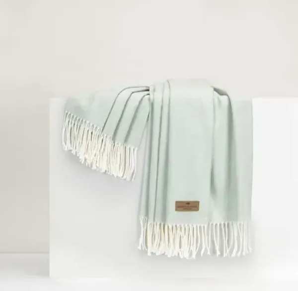 Herringbone Throw - Lands Downunder - Green - Lightweight, Soft, Warm, Fringed