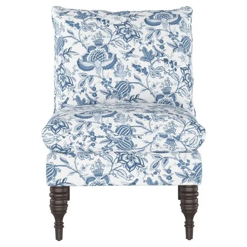 Daphne Slipper Chair - Prairie Floral - Handcrafted - Blue