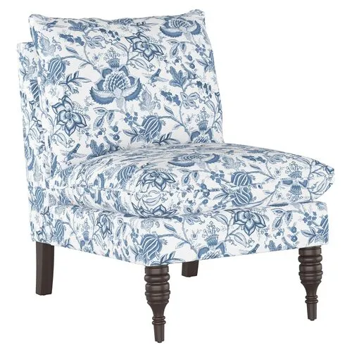 Daphne Slipper Chair - Prairie Floral - Handcrafted - Blue