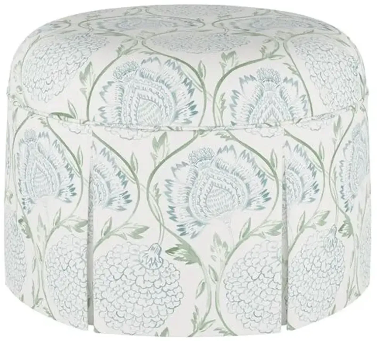 Liza Skirted Ottoman - Ranjit Floral - Handcrafted - Green