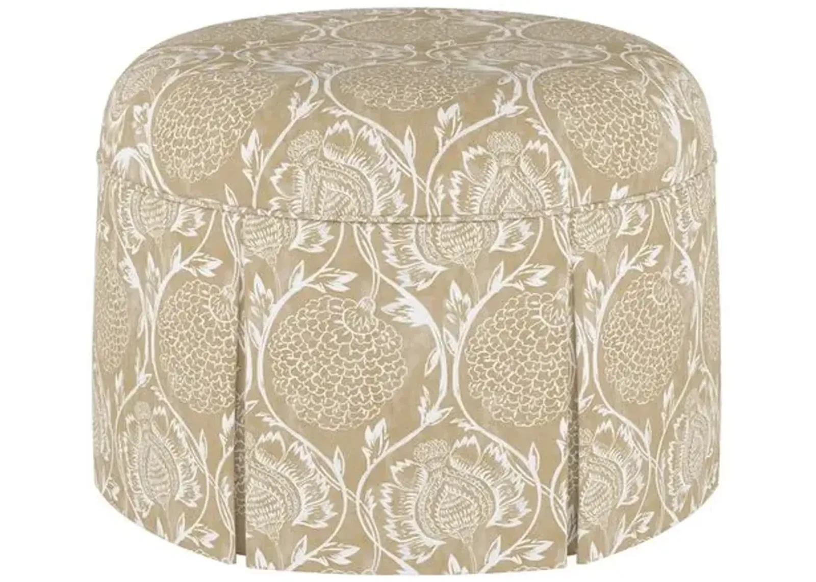 Liza Skirted Ottoman - Ranjit Floral - Handcrafted - Beige