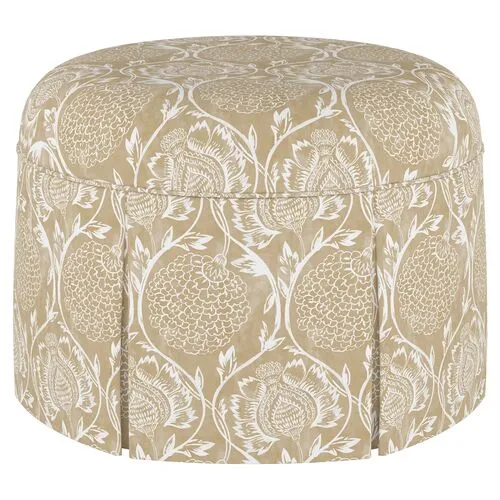 Liza Skirted Ottoman - Ranjit Floral - Handcrafted - Beige