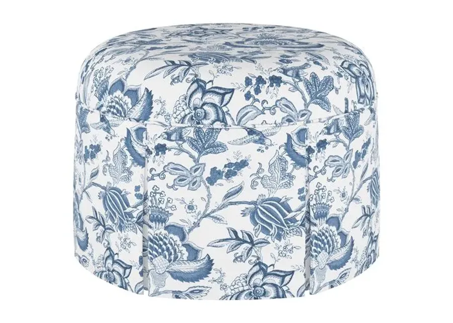 Liza Skirted Ottoman - Prairie Floral - Handcrafted - Blue