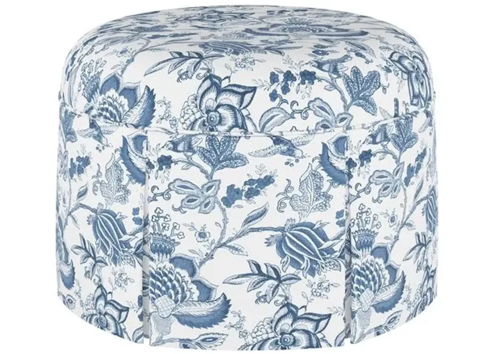 Liza Skirted Ottoman - Prairie Floral - Handcrafted - Blue