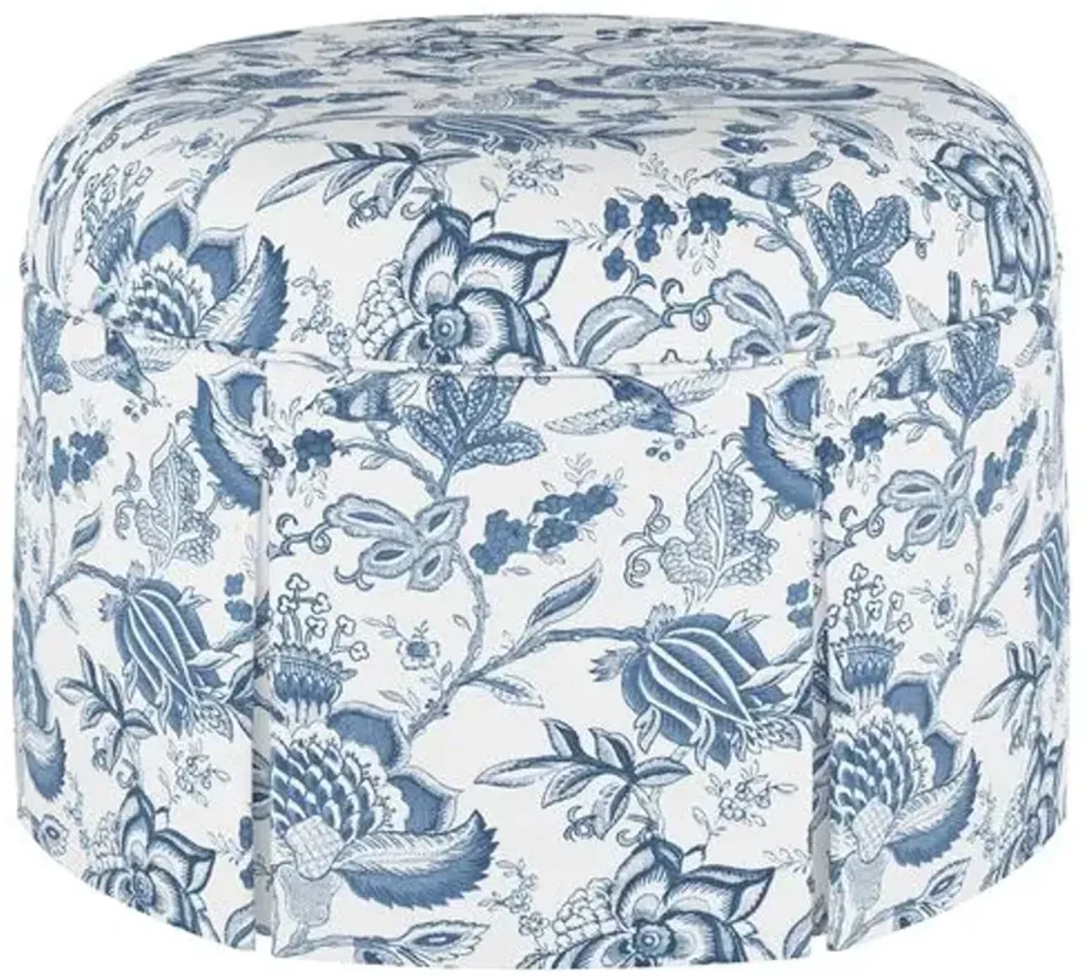 Liza Skirted Ottoman - Prairie Floral - Handcrafted - Blue