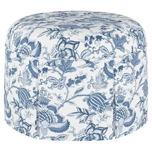 Liza Skirted Ottoman - Prairie Floral - Handcrafted - Blue