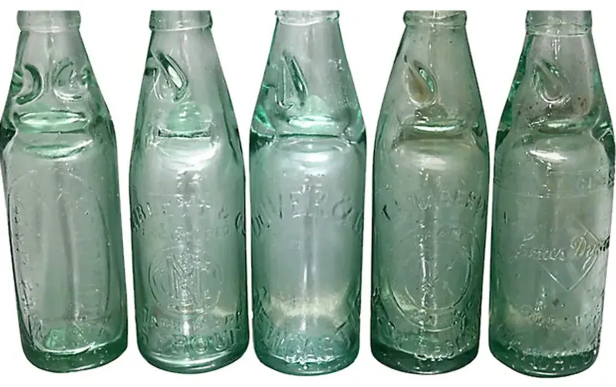 Antique Codd-Neck Soda Bottles - Set of 5 - New England Mercantile - Green