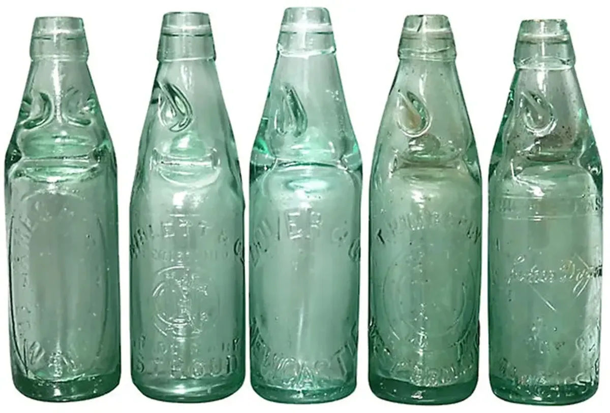 Antique Codd-Neck Soda Bottles - Set of 5 - New England Mercantile - Green