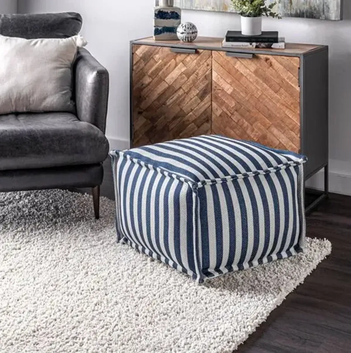 Striped Pouf - Blue