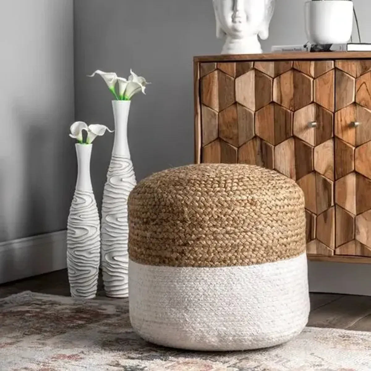 Janus Braided Pouf - Beige