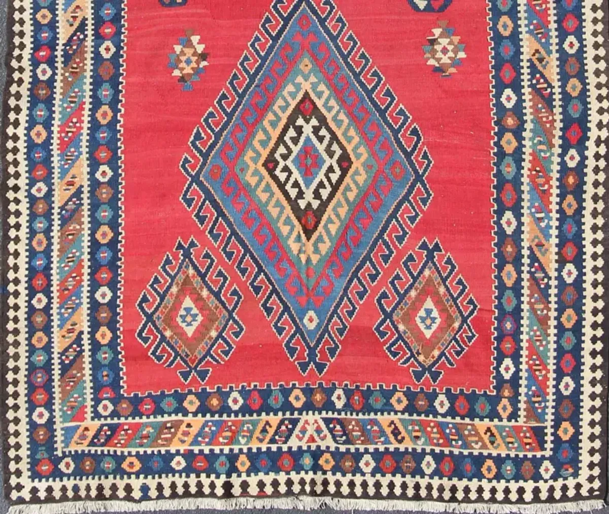 Antique Persian Qashqai Kilim 6'2 x 13'7 - Keivan Woven Arts - Red