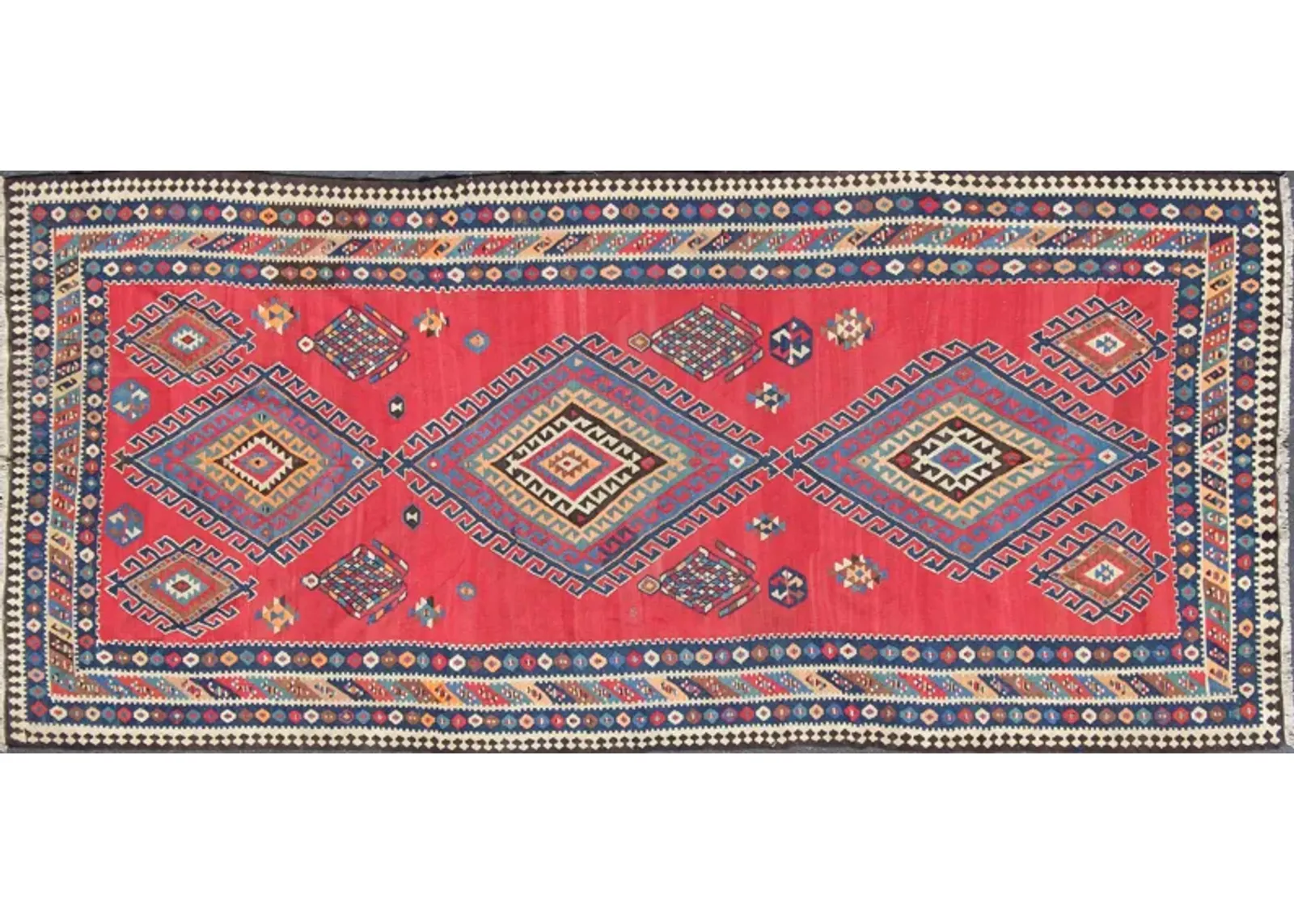 Antique Persian Qashqai Kilim 6'2 x 13'7 - Keivan Woven Arts - Red