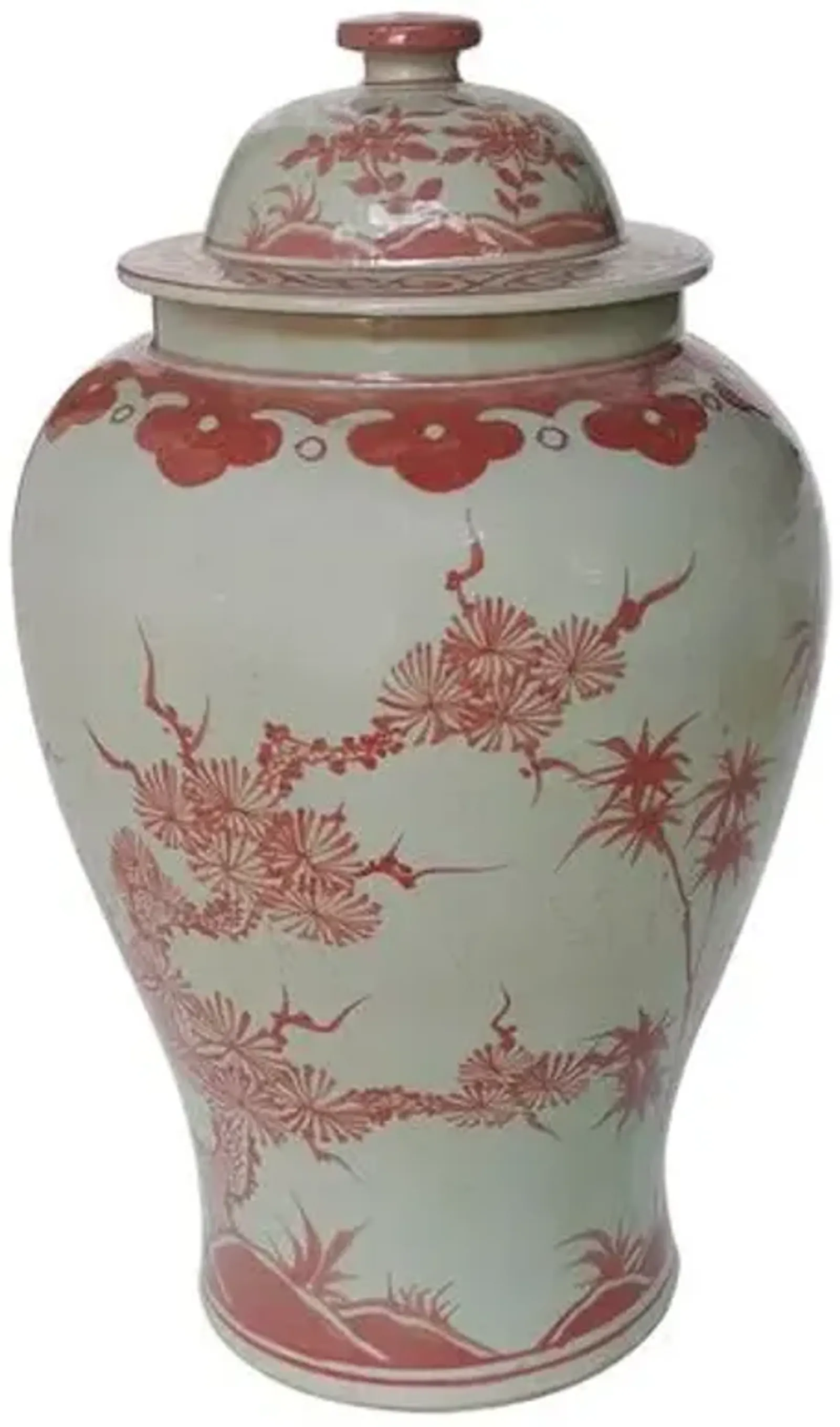 18" Plum Tree Temple Jar - Red