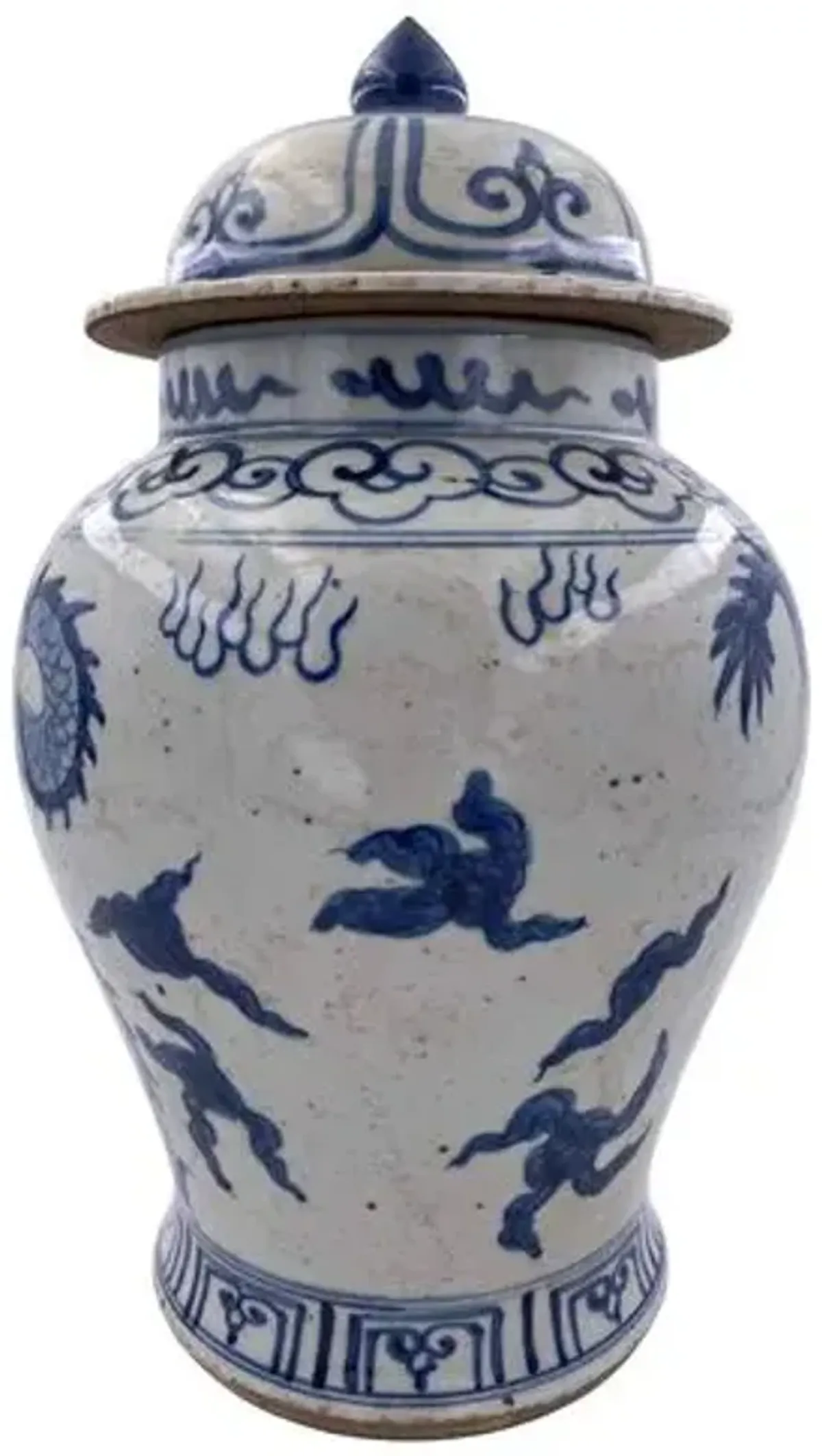 16" Small Dragon Temple Jar - Blue