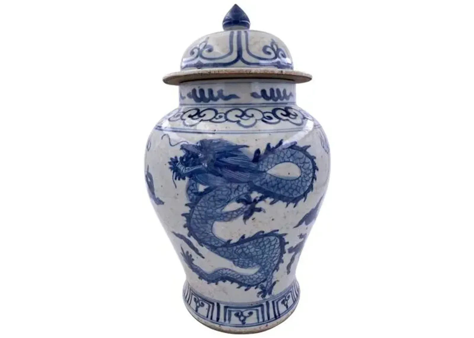 16" Small Dragon Temple Jar - Blue