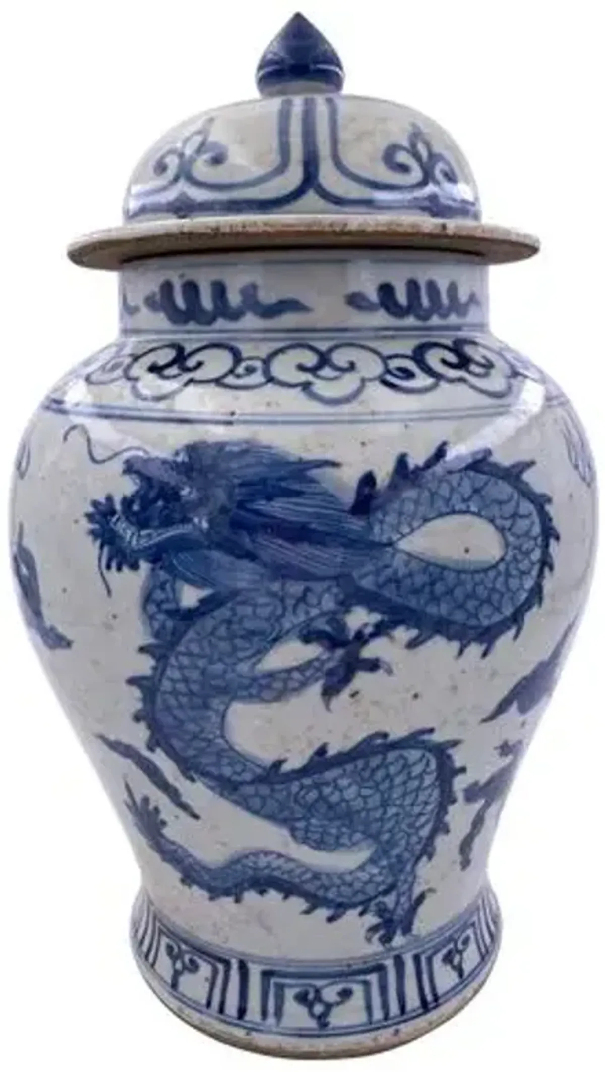 16" Small Dragon Temple Jar - Blue