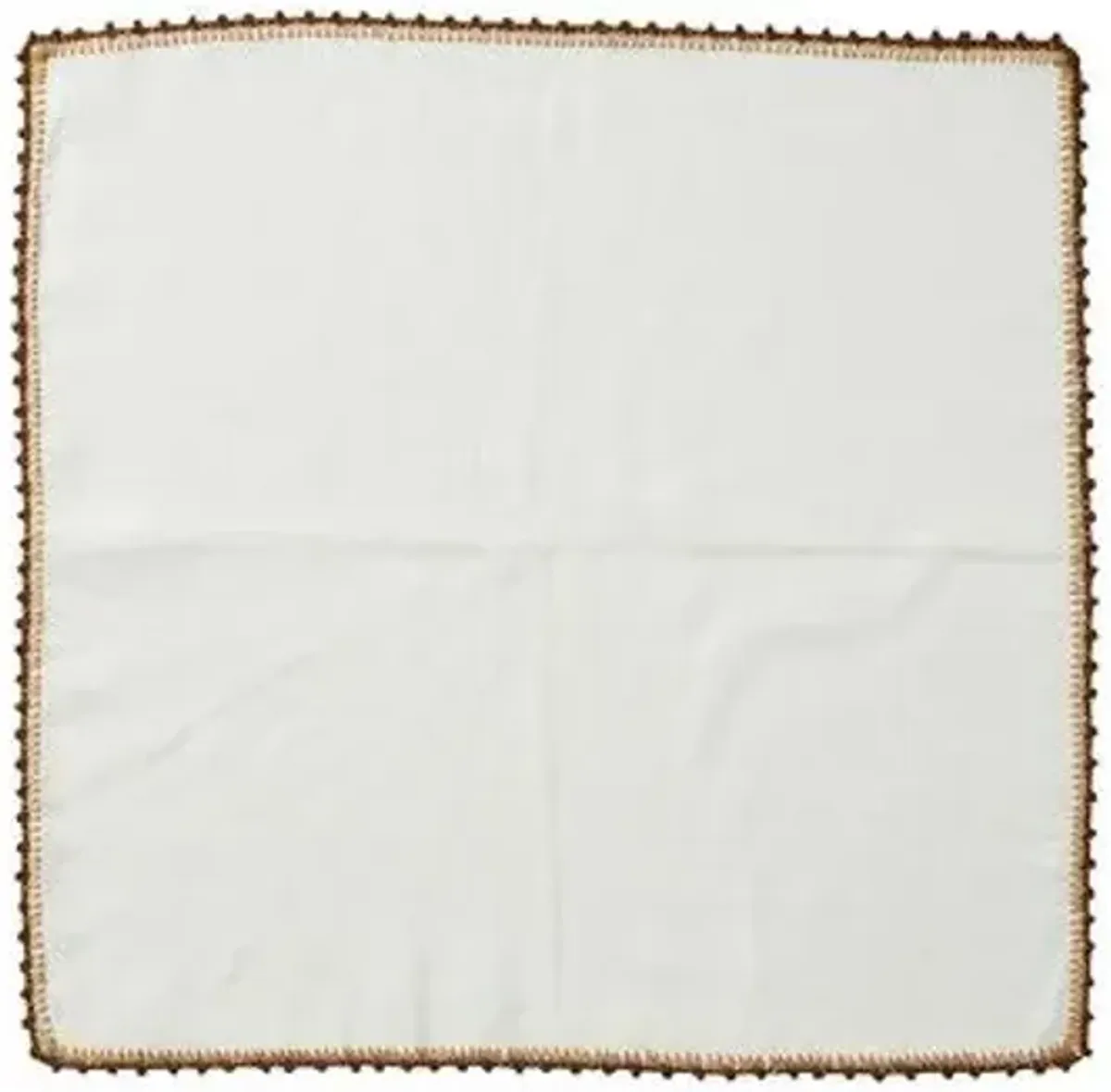 Set of 4 Knotted Edge Napkins - White/Brown - Kim Seybert