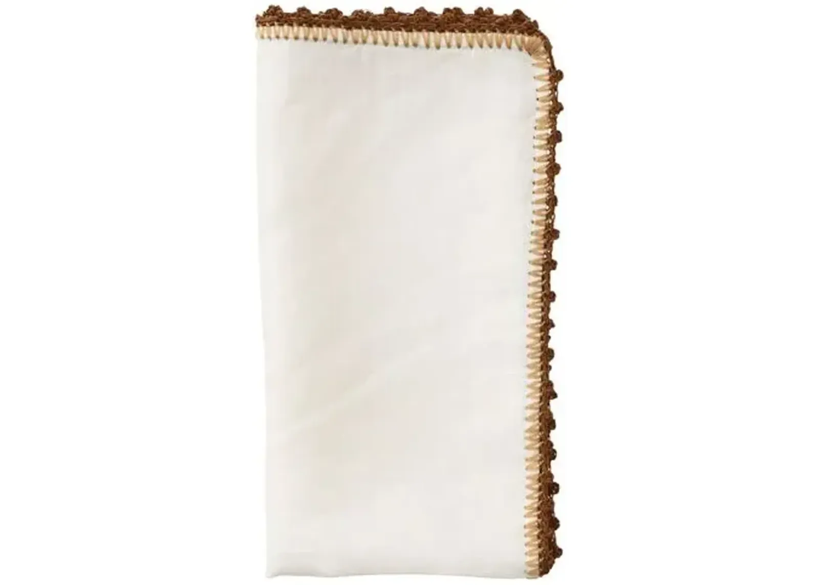 Set of 4 Knotted Edge Napkins - White/Brown - Kim Seybert