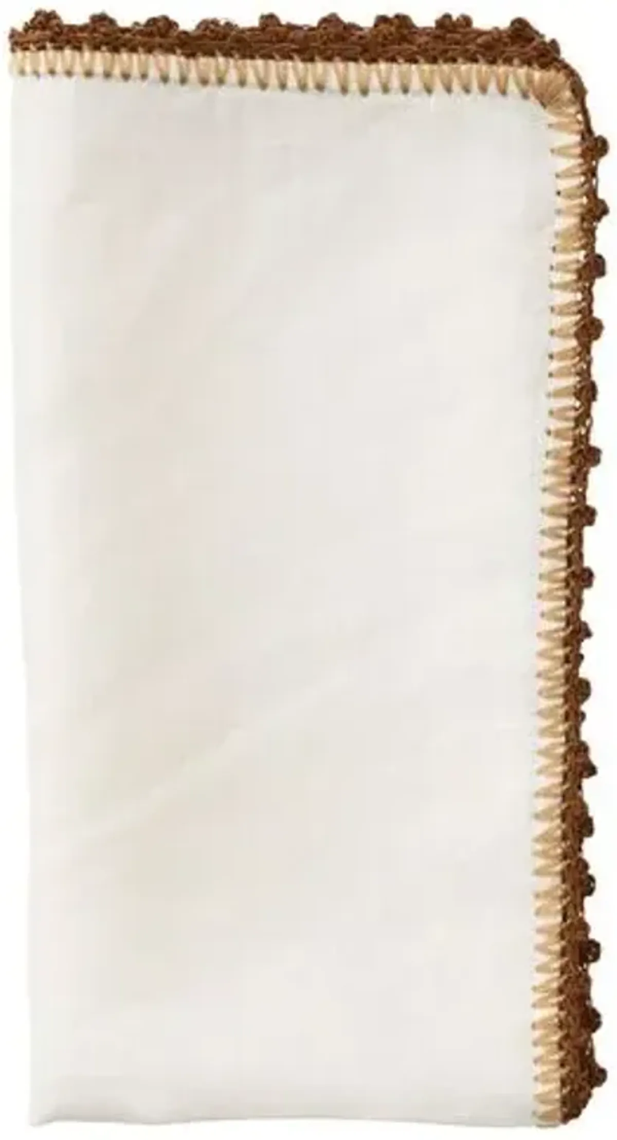 Set of 4 Knotted Edge Napkins - White/Brown - Kim Seybert