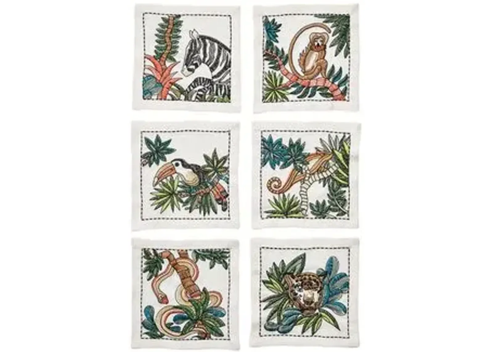 Set of 6 Mali Cocktail Napkins - White - Kim Seybert - Multi