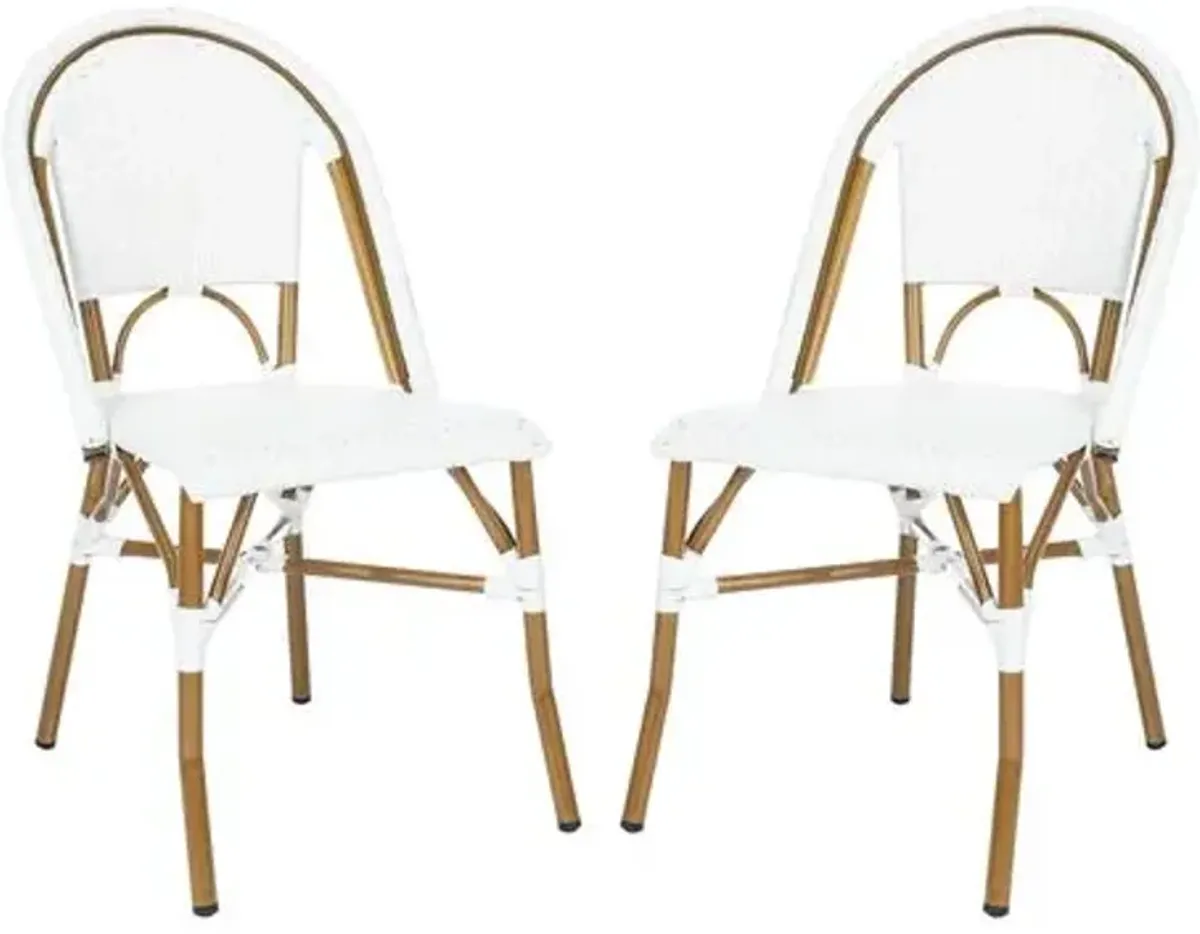 Set of 2 Odeon Stackable Outdoor Bistro Side Chairs - White