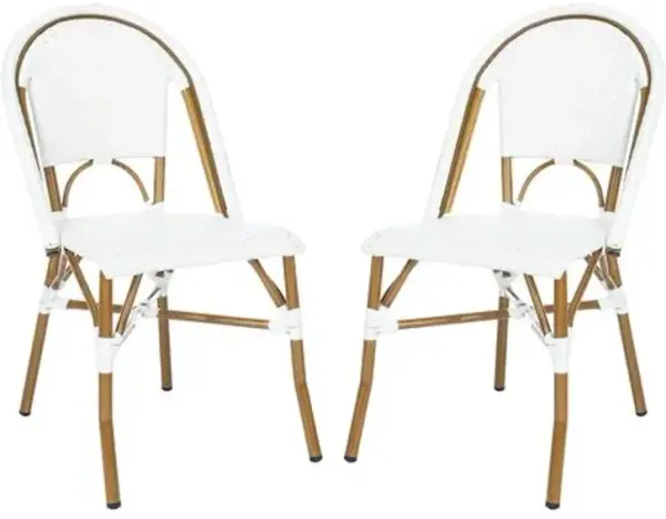 Set of 2 Odeon Stackable Outdoor Bistro Side Chairs - White