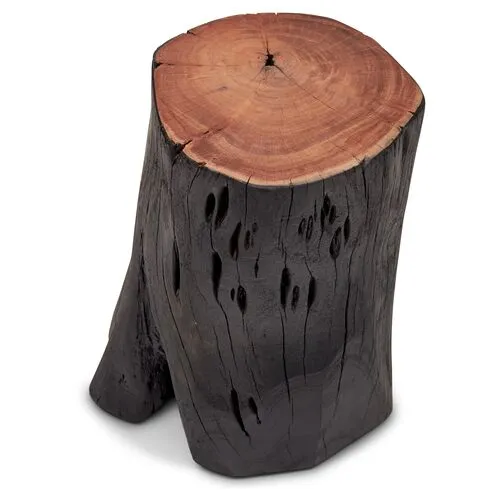 Solid Wood Stump Stool/Accent Table - Black - 17H x 13W x 13D in