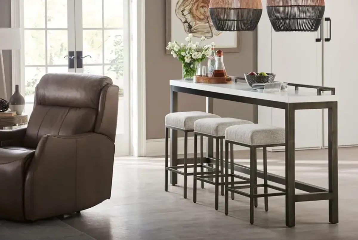 Curated Essence Console Table w/Stools, White/Pewter