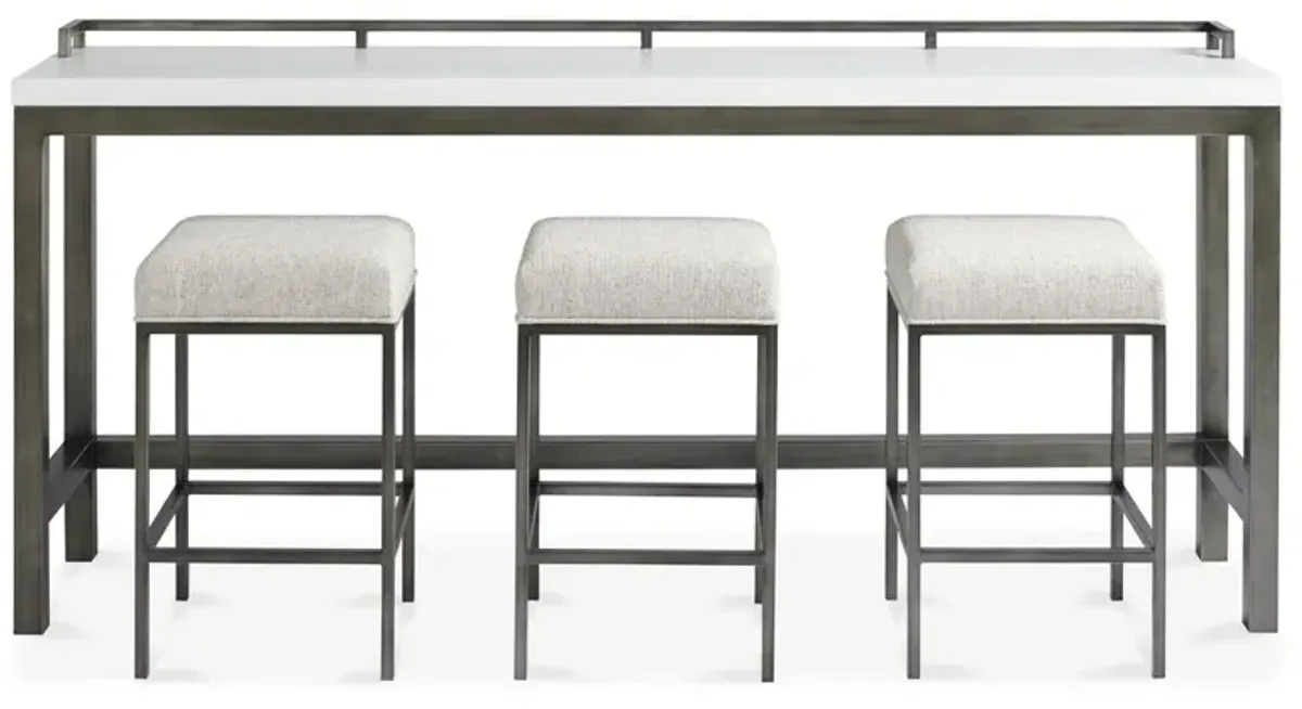Curated Essence Console Table w/Stools, White/Pewter