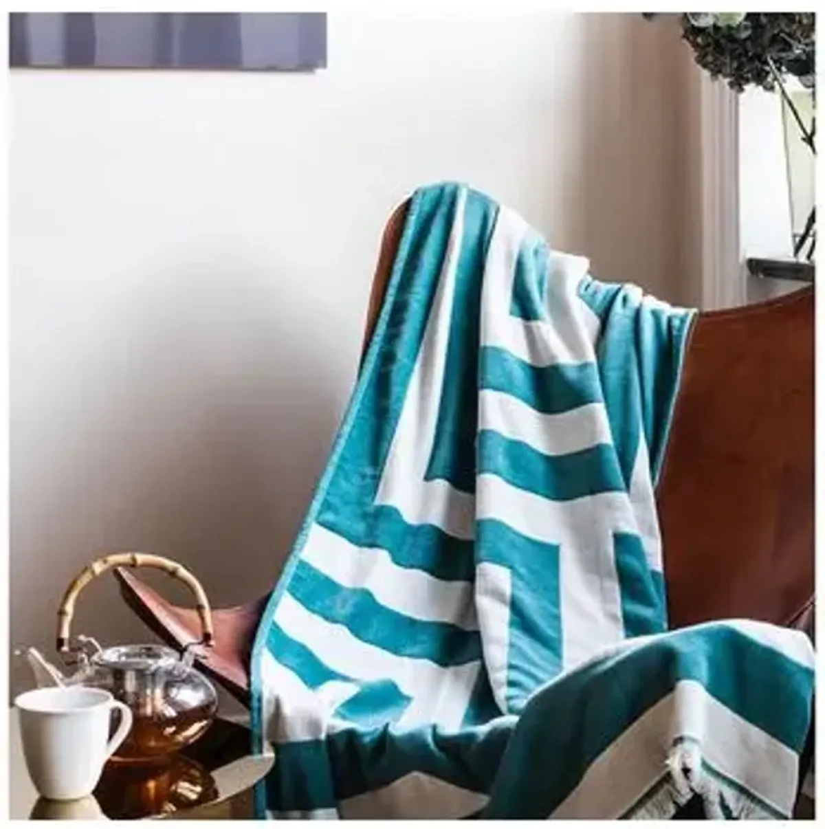 Deco Cotton Throw - Peacock Blue/Natural - Johanna Howard - Reversible