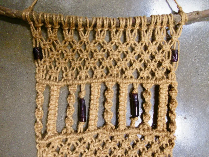 1960s Jute & Bead Macrame Wall Hanging - The Emporium Ltd. - Brown